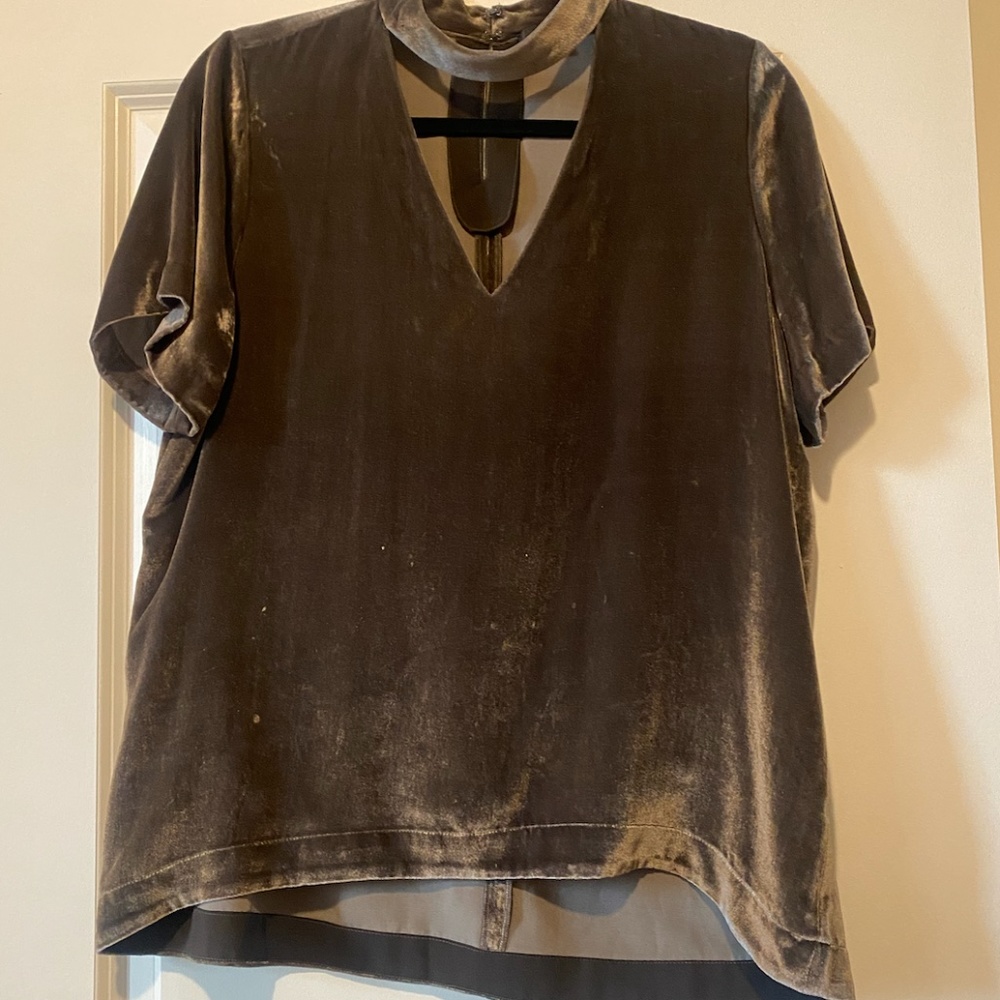 madewell silver velvet cut out neck top